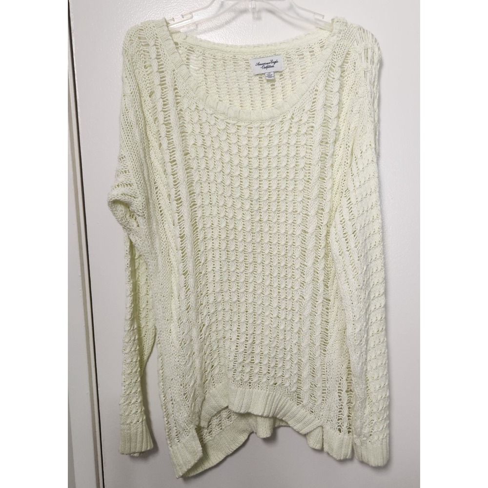 American Eagle Sweater Neon Yellow Crochet Loose Open Knit Lrg Cover Up Tunic